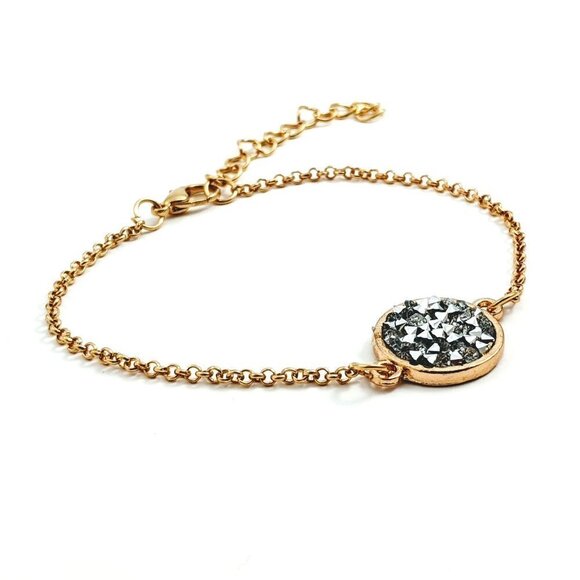 Gold Tone Bracelet & Druzy Charm - Picture 3 of 9